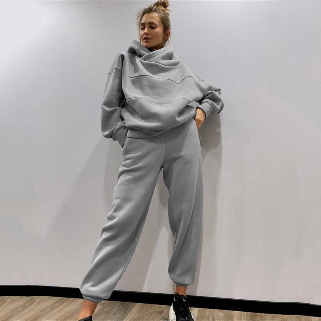 Damen lässiges Hooded Sweatset mit Ziernähten Stilzeits