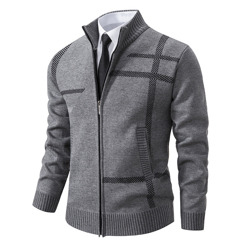 Herren Strickjacke mit graphischen Mustern und hohem Kragen Stilzeits