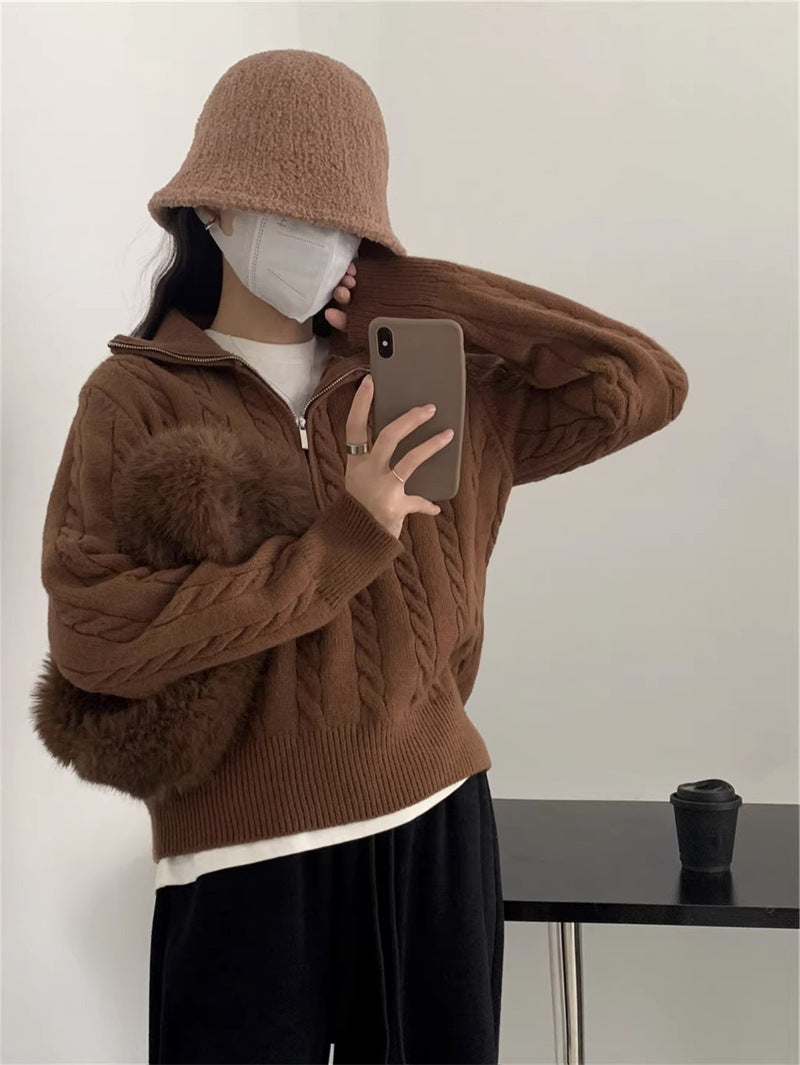 Damen kuscheliger Strickpullover mit hochschließendem Kragen und Zipper Stilzeits