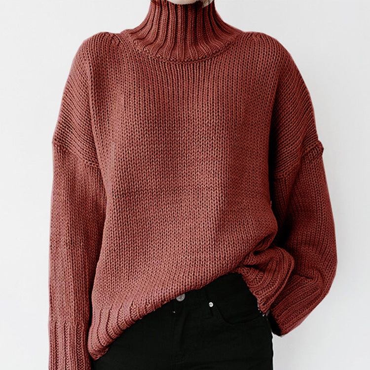 Damen Grober Strickpullover mit hohem Kragen und lässigem Schnitt Stilzeits