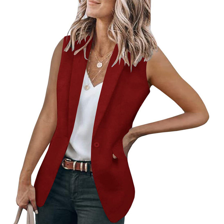 Damen ärmelloser Blazer mit modernen Taschen Stilzeits
