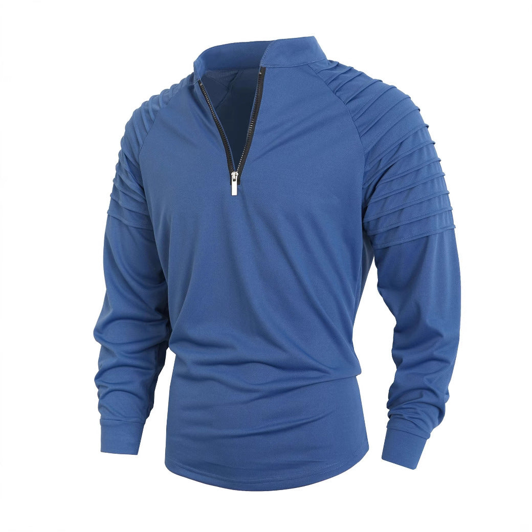 Herren Langarmshirt mit modernem Stehkragen und Reißverschluss Stilzeits