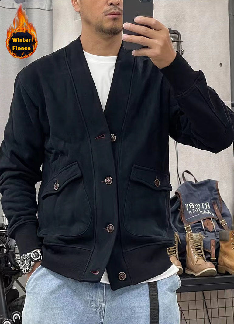 Herren modische Fleecejacke mit praktischen Taschen und eleganter Knopfleiste Stilzeits