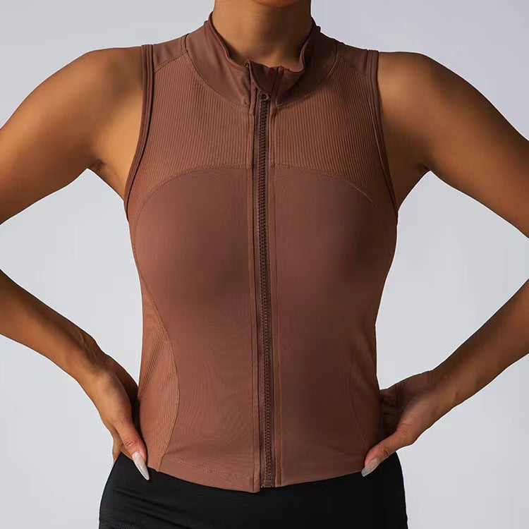 Damen Körperbetonendes Sportoberteil mit Reißverschluss und Stehkragen Stilzeits