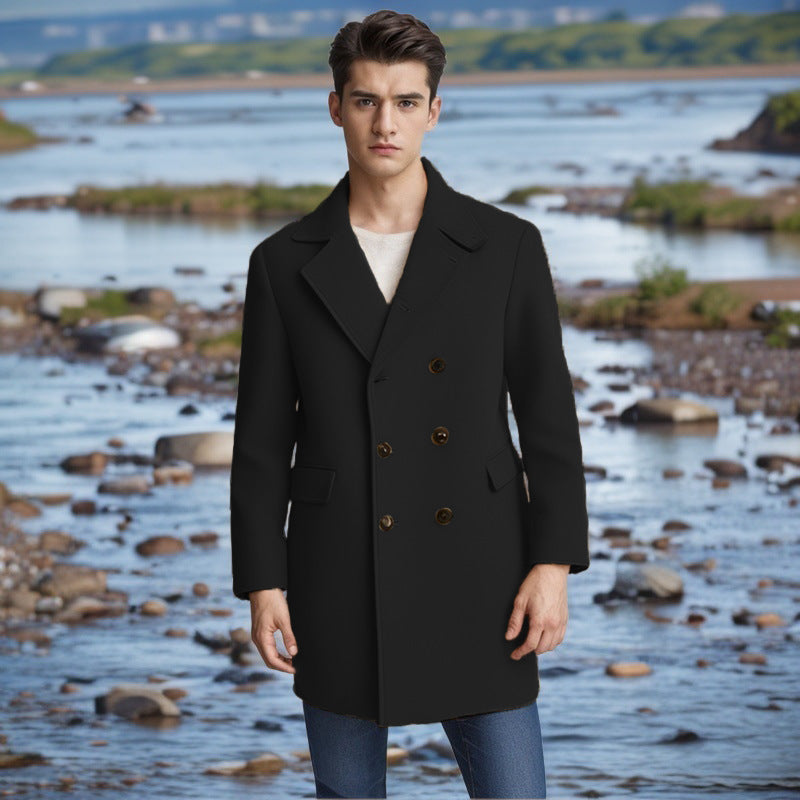 Herren eleganter Doppelt-geknöpfter Wollmantel Stilzeits