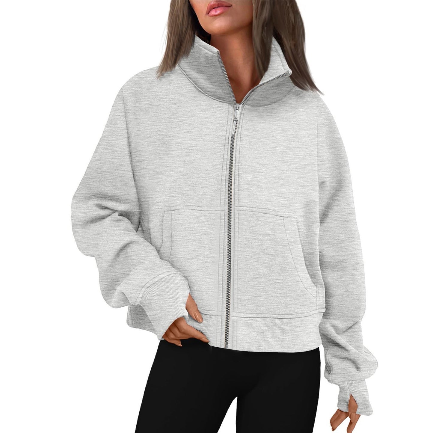Damen bequeme Sweatjacke mit hohem Kragen Stilzeits