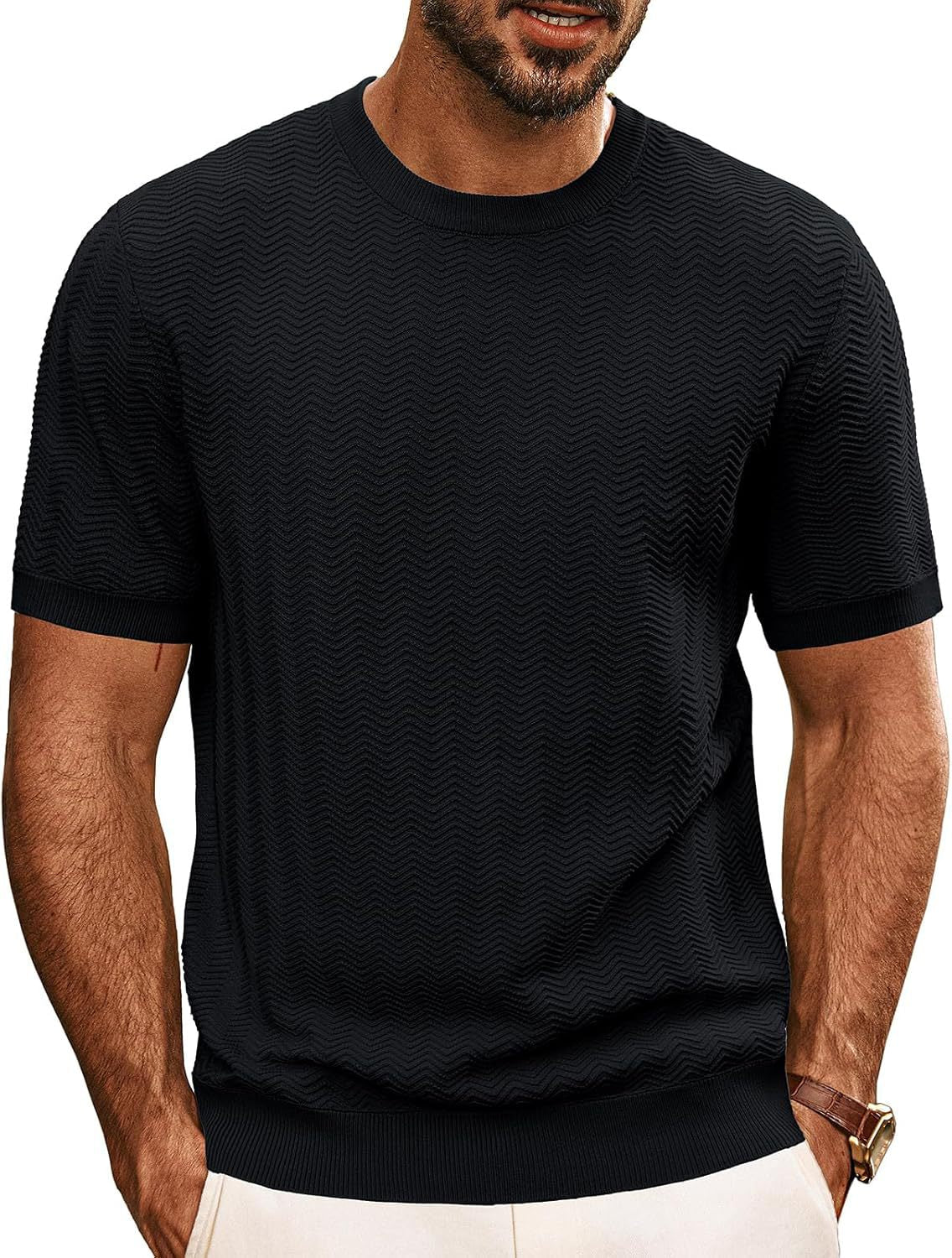 Herren strukturiertes Rundhals T-Shirt Stilzeits