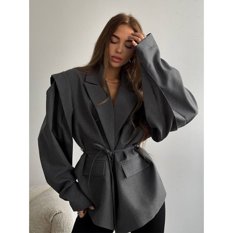 Damen eleganter Oversized-Blazer mit Gürteldetail Stilzeits