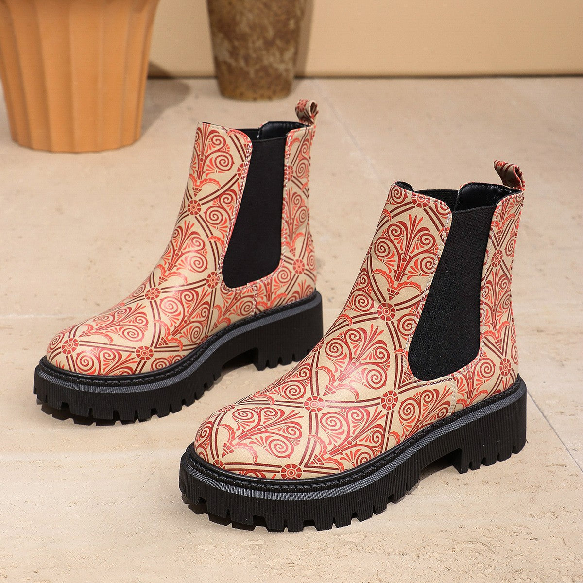 Damen Chelsea-Stiefel mit kreativem Musterdruck und rutschfester Sohle Stilzeits