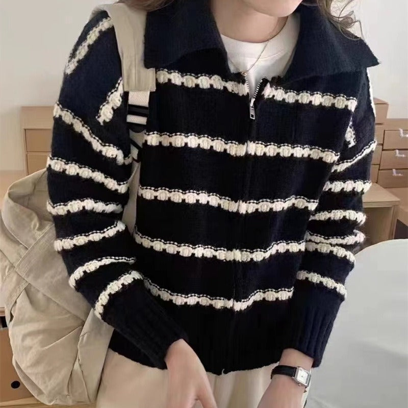 Damen gestreifter Strickpullover Stilzeits