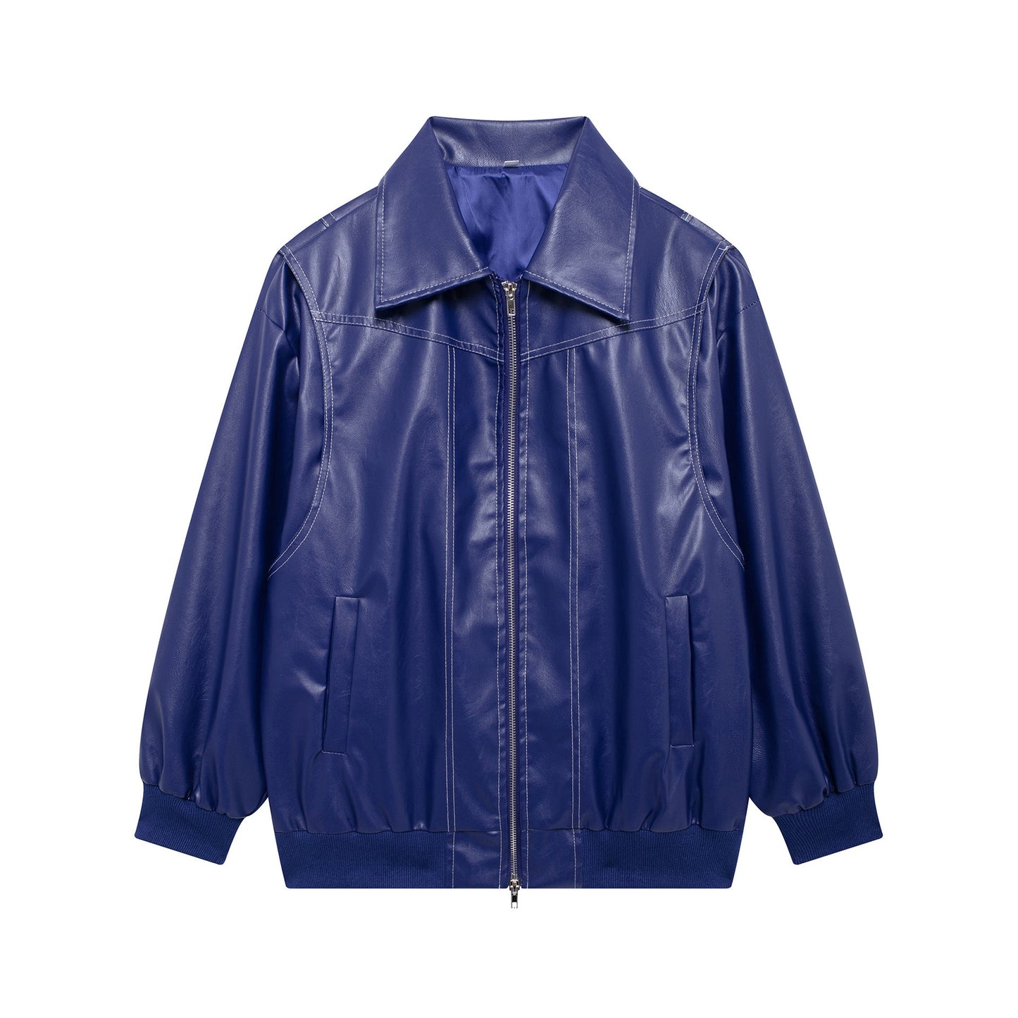 Damen Kunstlederjacke mit lässigem Schnitt und elastischem Saum Stilzeits