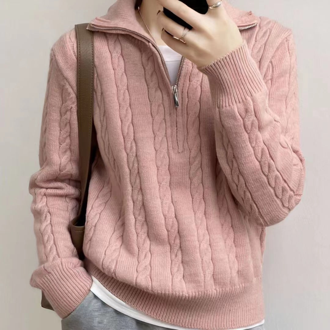 Damen kuscheliger Strickpullover mit hochschließendem Kragen und Zipper Stilzeits