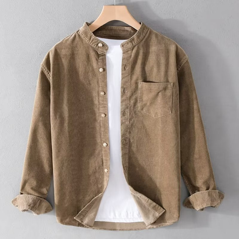 Herren Cordhemden mit Mandarin-Kragen und minimalistischem Design Stilzeits