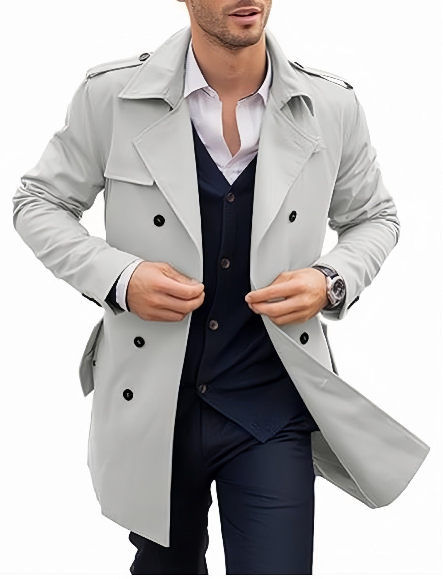 Herren eleganter Trenchcoat mit strukturiertem Design und doppelter Knopfleiste Stilzeits