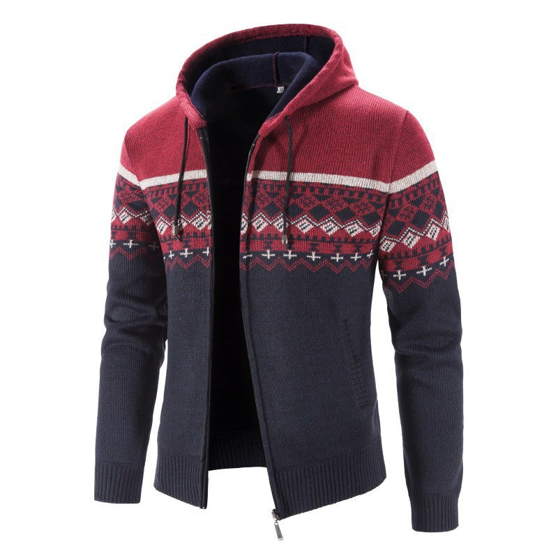 Herren Melierte Strickjacke mit Kapuze und Norweger-Muster Stilzeits
