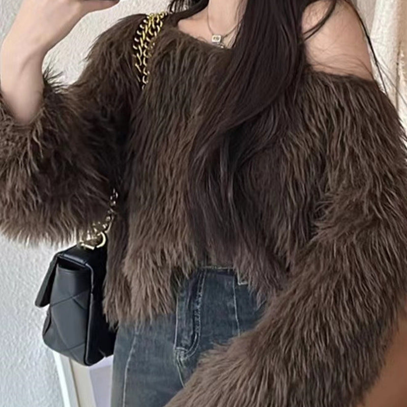 Damen Flauschiger Pullover mit lockerem Schnitt und weichen Ärmeln Stilzeits