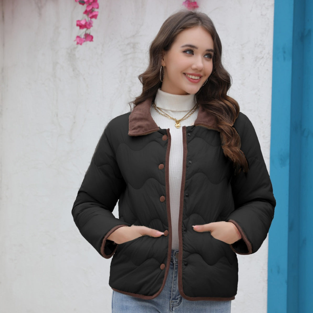 Damen gesteppte Kurzjacke mit schickem Kragen Stilzeits