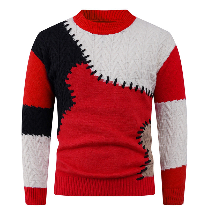 Herren Modischer Strickpullover mit kreativem Patchwork-Design Stilzeits