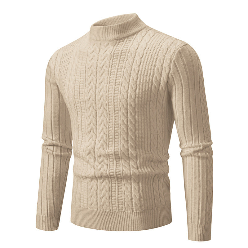 Herren Grobstrickpullover mit steigendem Kragen und Zopfmuster Stilzeits