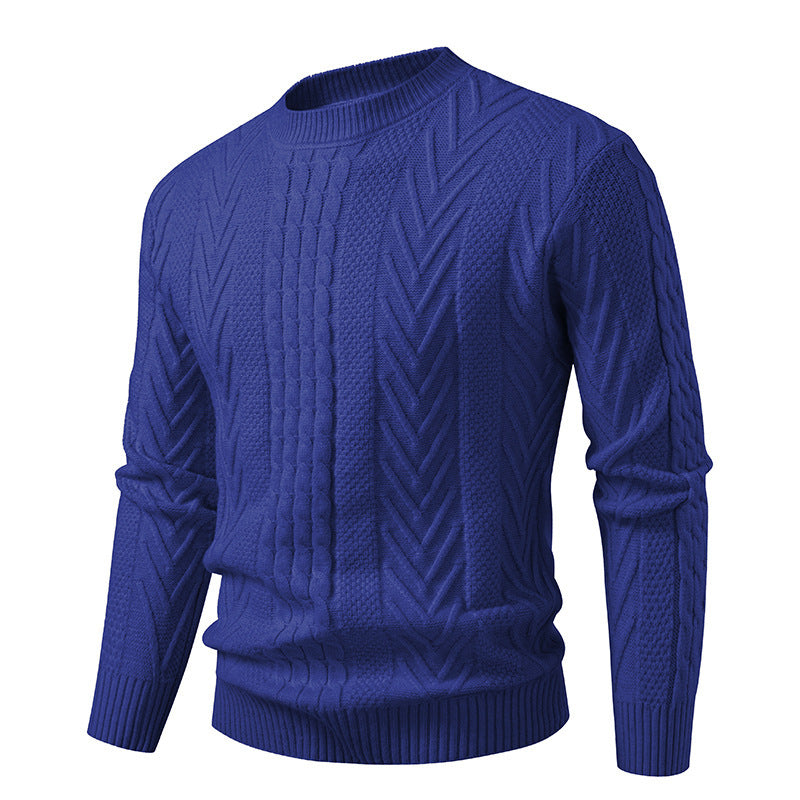 Herren Grobstrickpullover mit Zopfmuster und Rundhalsausschnitt Stilzeits