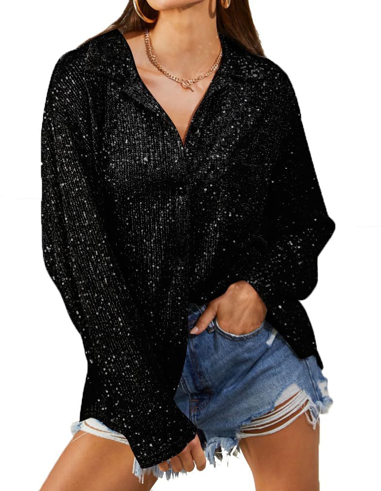 Damen Glitzernde Oversize-Bluse mit lässigem Schnitt Stilzeits