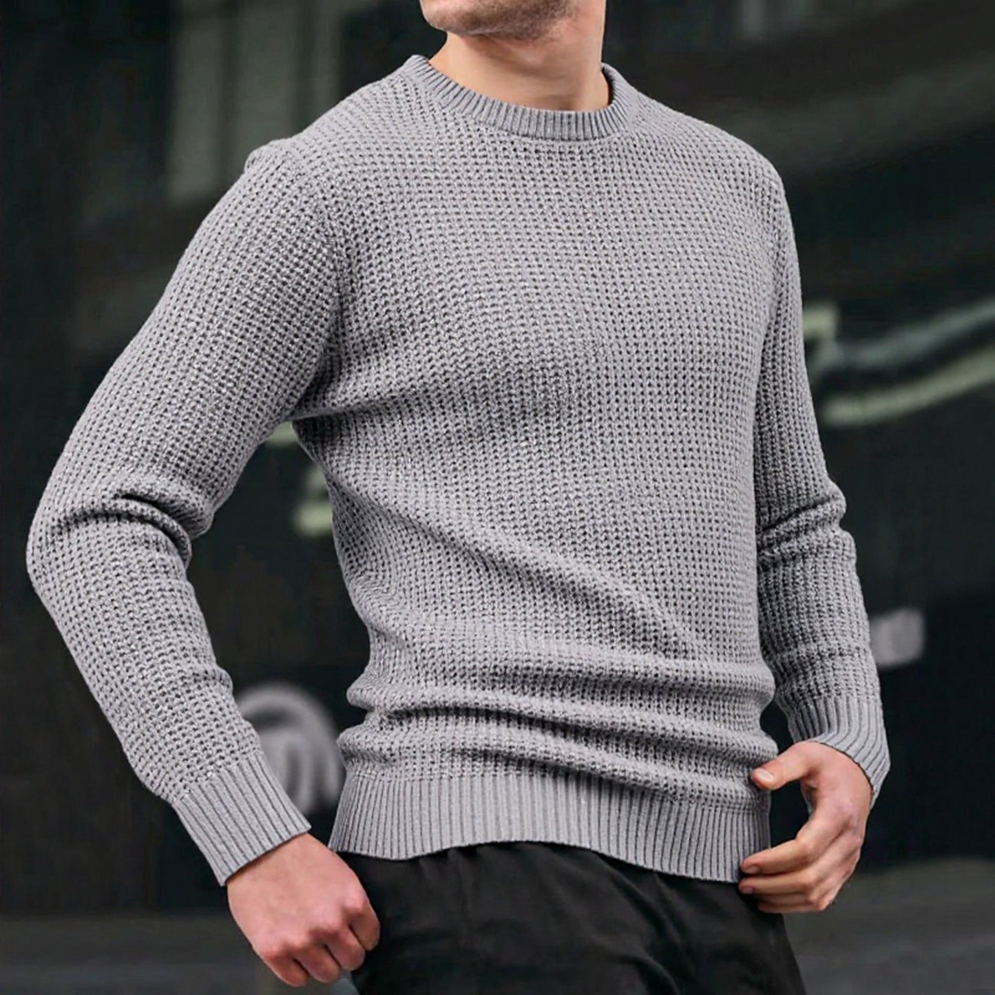 Herren lockerer Strickpullover mit Waffelmuster Stilzeits