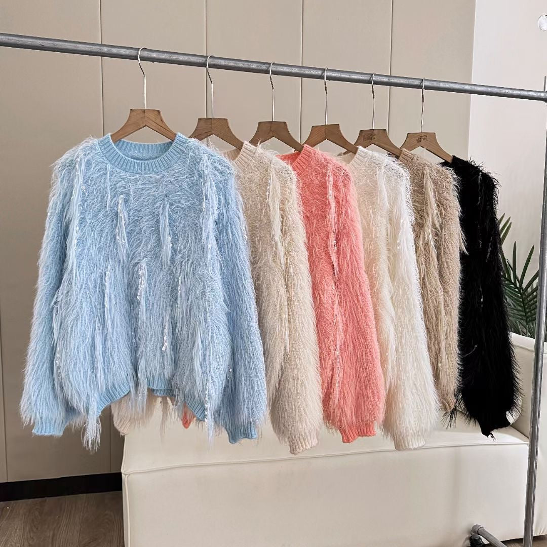 Damen Flauschiger Strickpullover mit einzigartigen Details Stilzeits