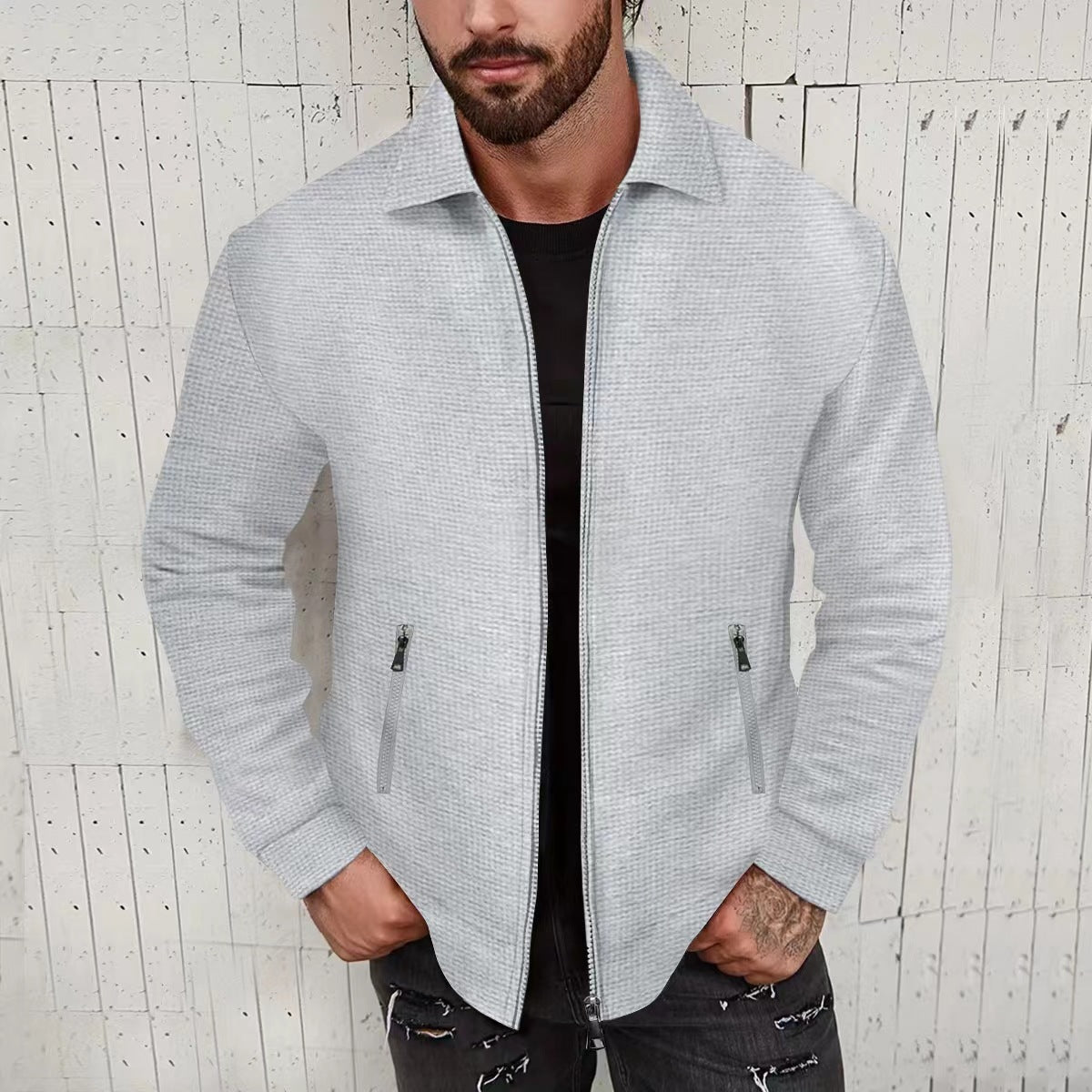 Herren lässige Zip-Jacke mit strukturiertem Design und praktischen Taschen Stilzeits