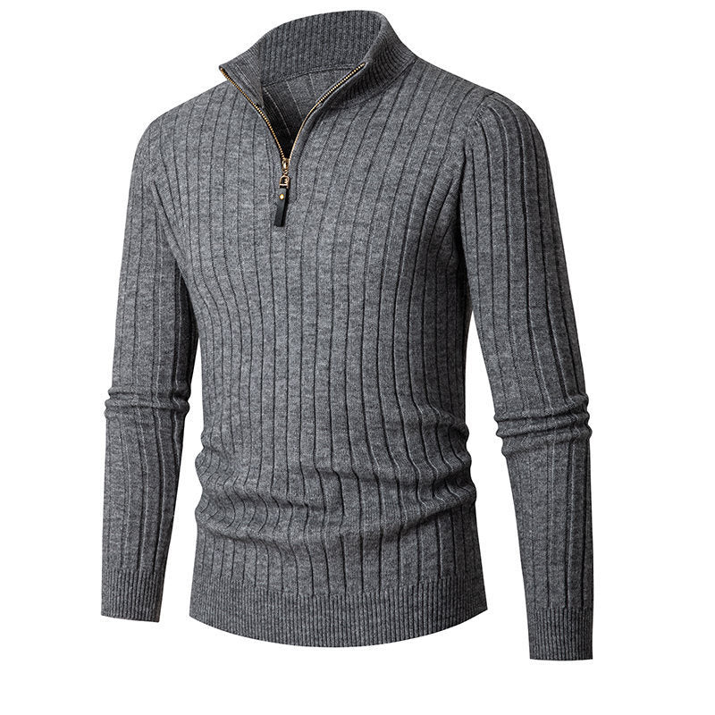 Herren eleganter Strickpullover mit durchgehendem Reißverschluss und Rippenstruktur Stilzeits