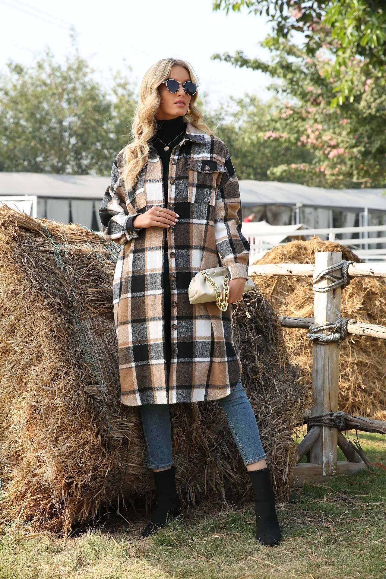 Damen Karierte Overshirtjacke Stilzeits