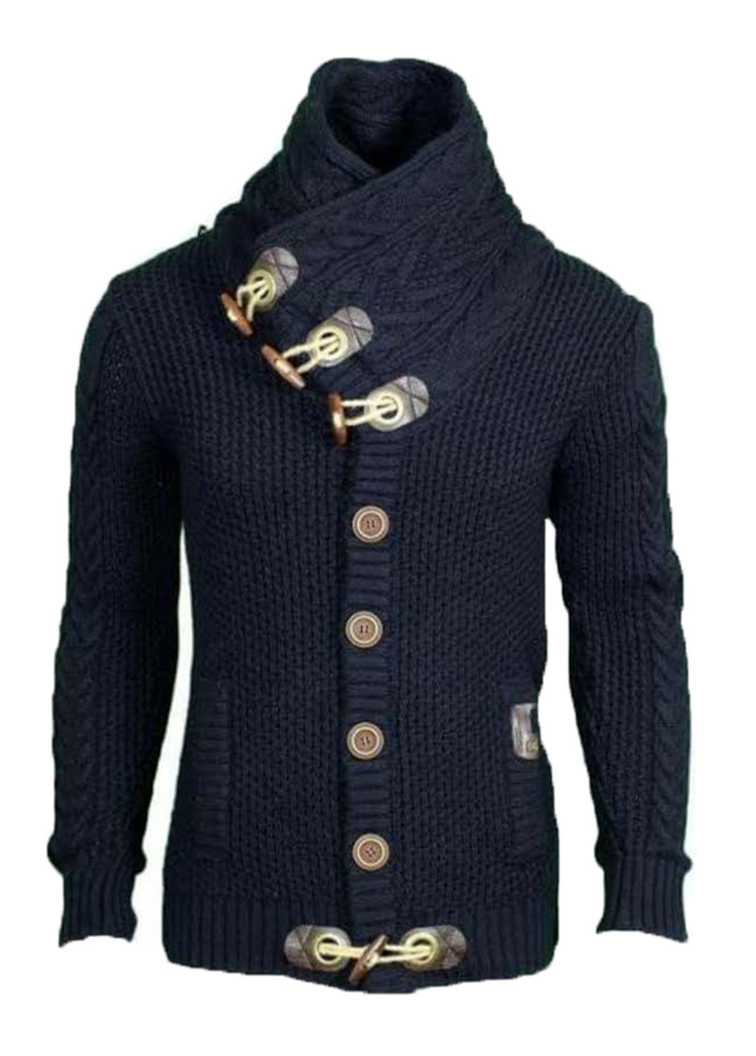 Herren Strickjacke mit asymmetrischem Kragen und einzigartigem Knopfdesign Stilzeits