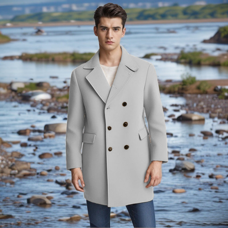 Herren eleganter Doppelt-geknöpfter Wollmantel Stilzeits