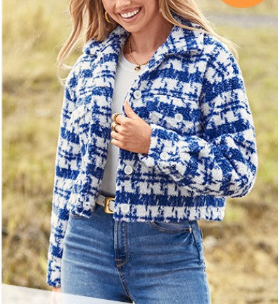 Damen Karierte Cropped Jacke Stilzeits