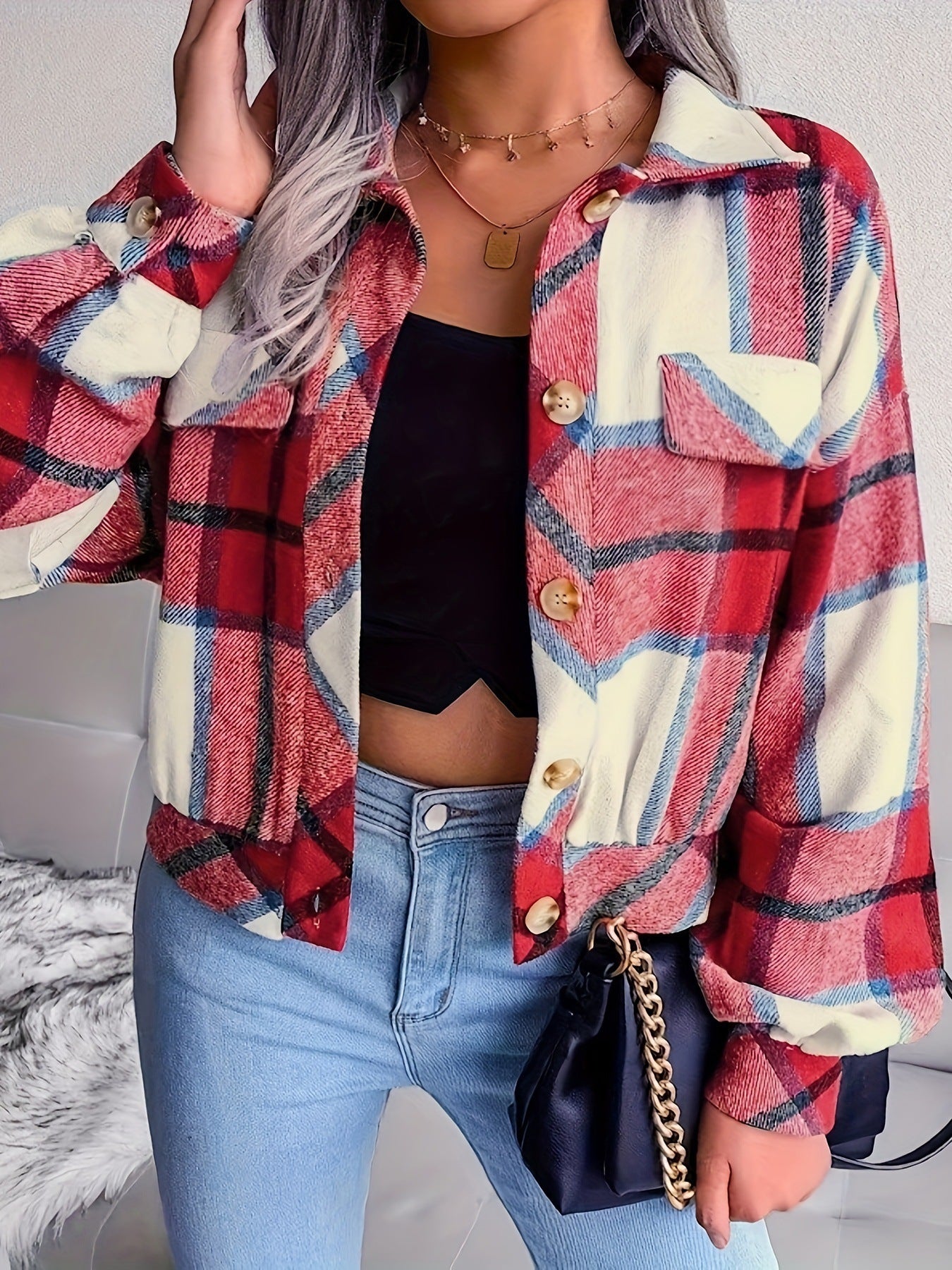 Damen karierte Hemdjacke Stilzeits