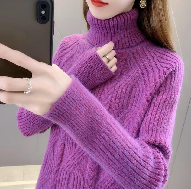 Damen Rollkragenpullover mit strukturiertem Zopfmuster und langen Ärmeln Stilzeits