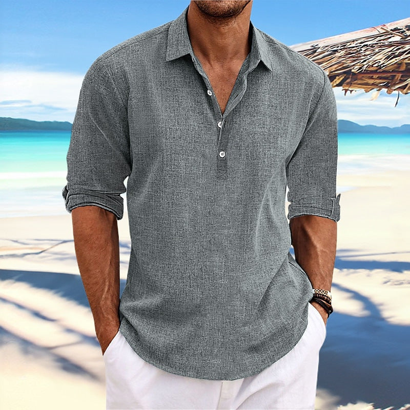 Herren lässiges Langarm-Henley-Shirt mit strukturierter Oberfläche Stilzeits