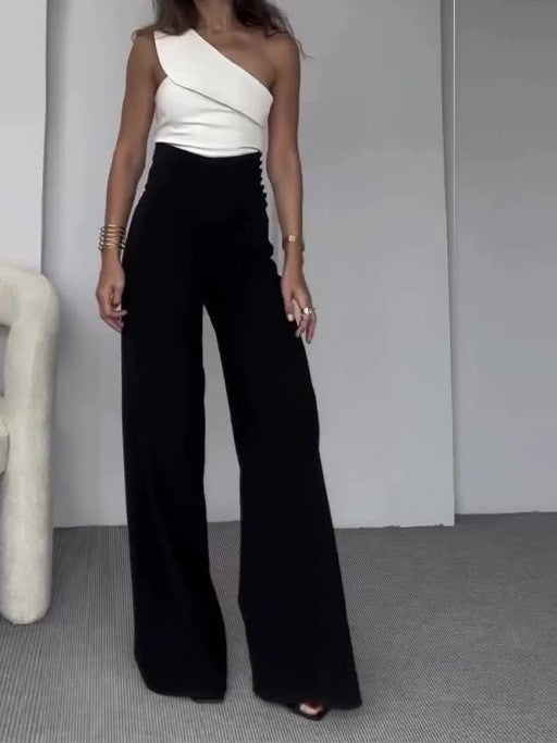 Damen Eleganter Jumpsuit mit asymmetrischem Schnitt und weitem Bein Stilzeits