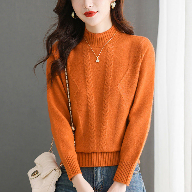 Damen Grobstrickpullover mit elegantem Zopfmuster und hohem Kragen Stilzeits