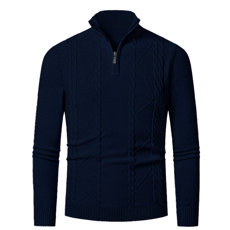 Herren Strickpullover mit Stehkragen und Zopfmuster Stilzeits