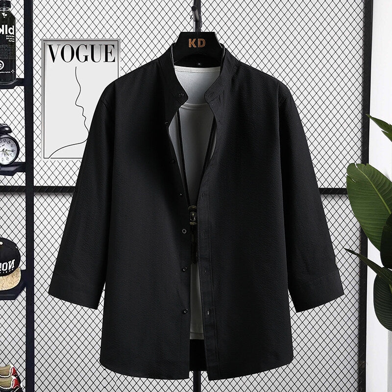 Herren Nizza Langarmhemd mit modernem Stehkragen und strukturiertem Gewebe Stilzeits