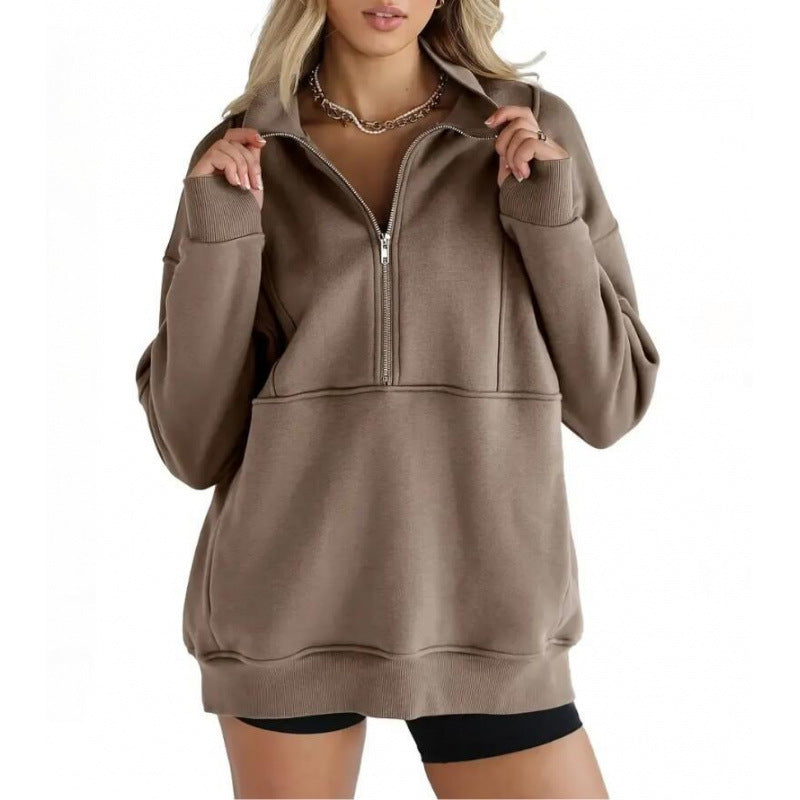 Damen Sweatshirt mit halbem Reißverschluss und oversized Schnitt Stilzeits