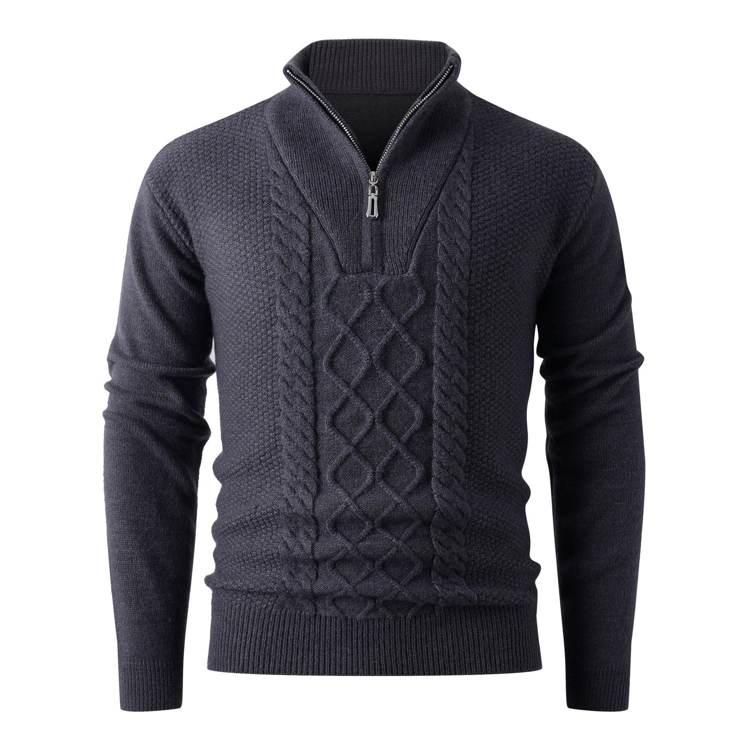 Herren Grobstrickpullover mit modernem Stehkragen und funktionalem Reißverschluss Stilzeits