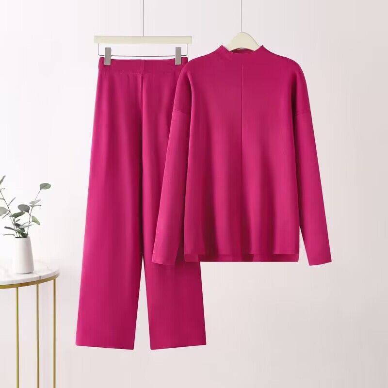 Damen elegantes Set aus langärmligem Oberteil und Palazzo-Hosen Stilzeits