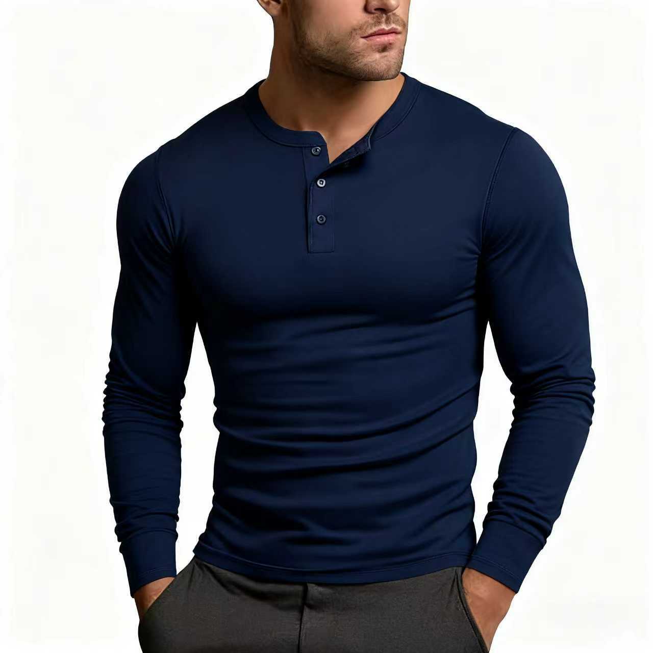 Herren Langarm-Henley-Shirt mit klassischem Knopfdetail und körpernaher Passform Stilzeits