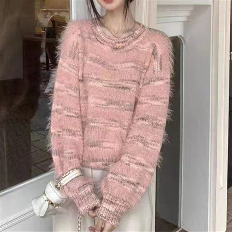 Damen Kuscheliger Strickpullover mit trendigem Farbverlauf und voluminösen Ärmeln Stilzeits