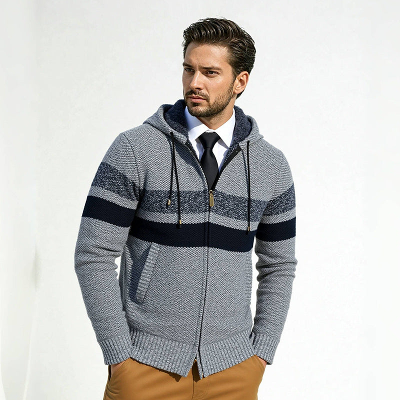 Herren Strickjacke mit Kapuze und modischem Zipper Stilzeits