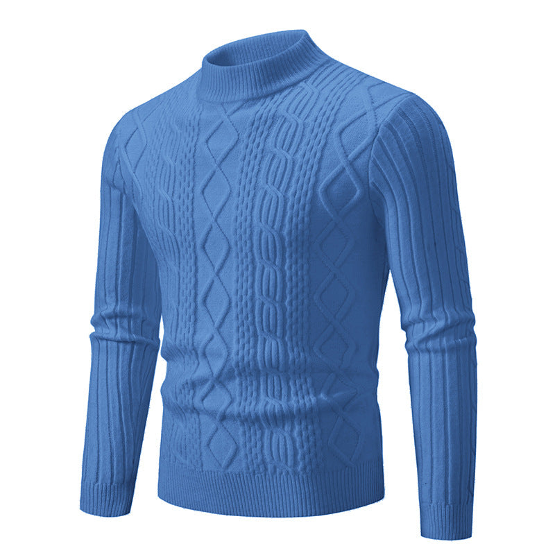 Herren Strickpullover mit hohem Kragen und Zopfmuster Stilzeits