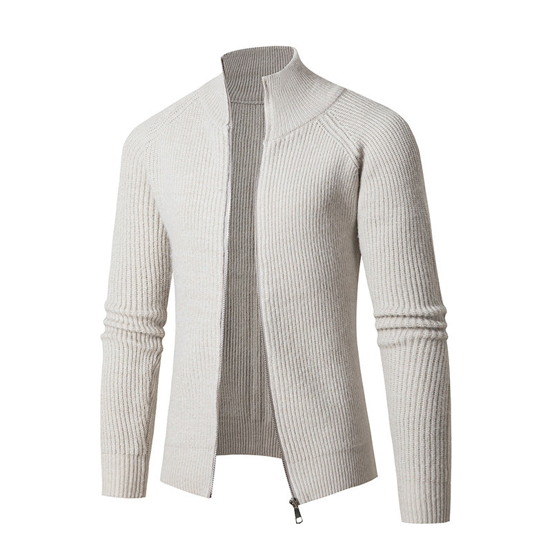 Herren Strickjacke mit hohem Kragen und feiner Rippstruktur Stilzeits