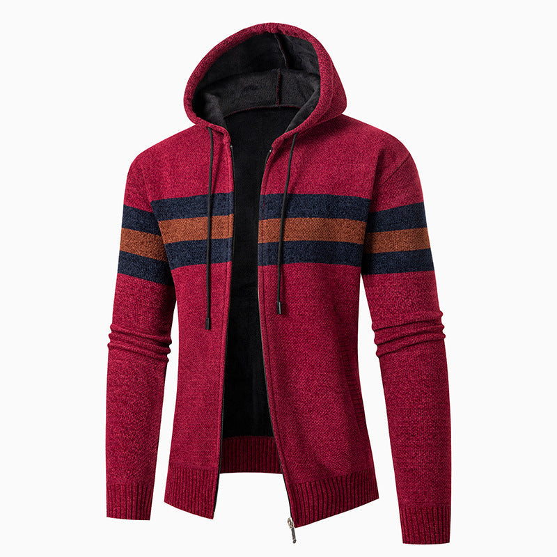 Herren lässiger Strickjacke mit Kapuze und Kontraststreifen Stilzeits