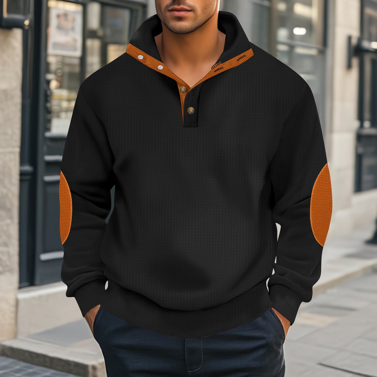 Herren Henley-Pullover mit strukturiertem Design und Kontrastakzenten Stilzeits